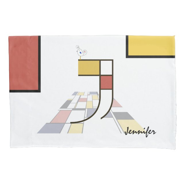 Charming Neoplasticism Art Monogram. Letter J Pillow Case (Front)