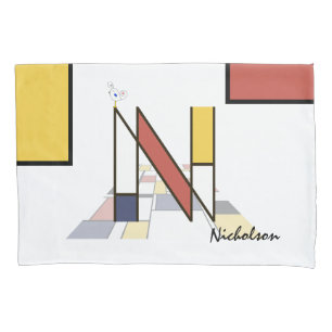 Charming Neoplasticism Art Monogram. Letter N Pillow Case