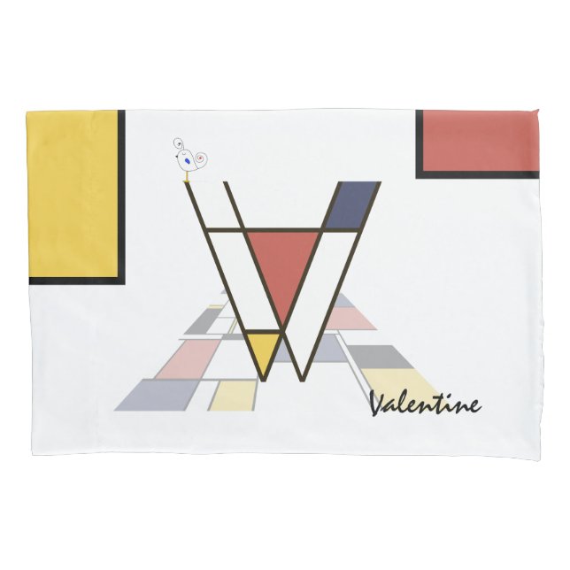 Charming Neoplasticism Art Monogram. Letter V Pillow Case (Front)