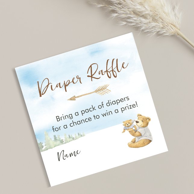 Charming Neutral Woodland Bear Diaper Raffle Enclosure Card (Creator Uploaded)
