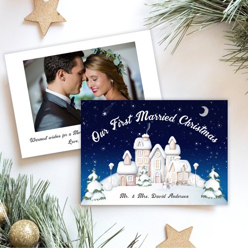 Charming Newlyweds First Married Christmas Photo Holiday Card