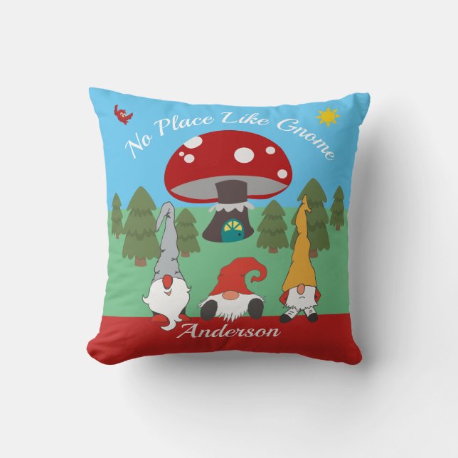 Charming “No Place Like Gnome” Throw Pillow (Front)