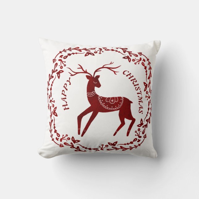 Charming Nordic inspired Christmas reindeer. Edit Throw Pillow (Front)