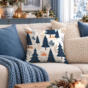 Charming Nordic Winter Forest Snowy Throw Pillow