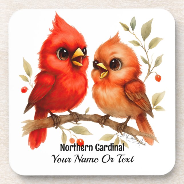 Charming Northern Cardinal  Beverage Coaster (Front)