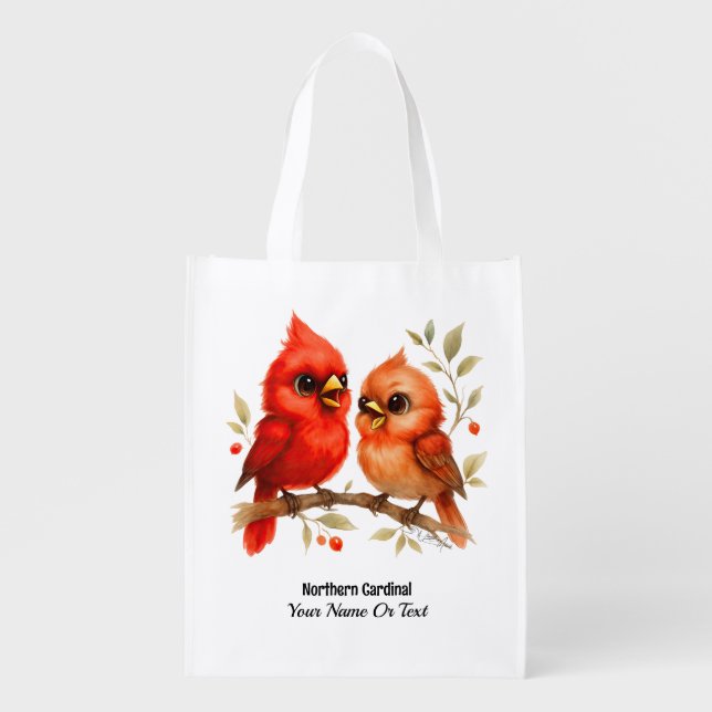 Charming Northern Cardinal  Grocery Bag (Front)