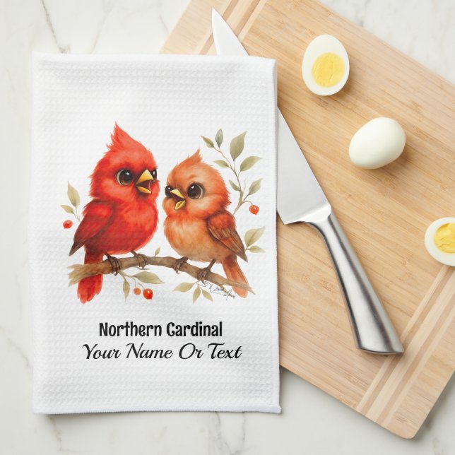 Charming Northern Cardinal  Kitchen Towel (Quarter Fold)