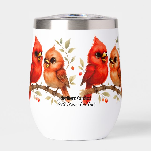 Charming Northern Cardinal  Thermal Wine Tumbler (Front)