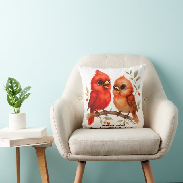 Charming Northern Cardinal  Throw Pillow (Chair)