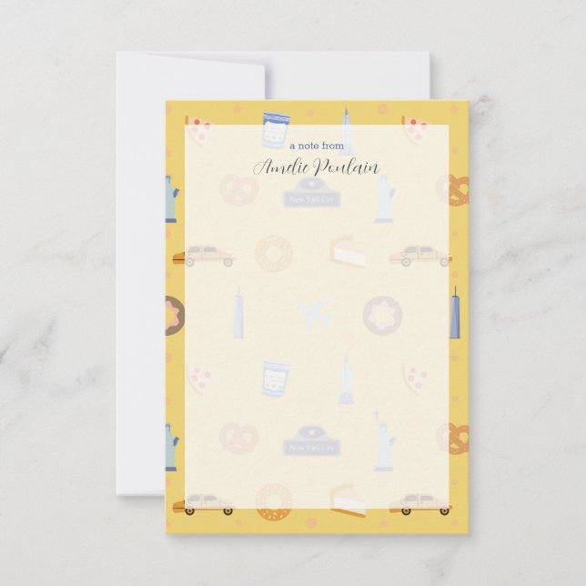 Charming NYC Pattern Yellow Custom Name Thank You Card (Front)