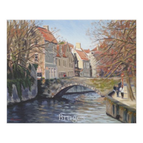Charming Old Bridge Over Canal in Scenic Bruges Ca Faux Canvas Print