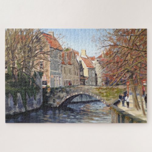 Charming Old Bridge Over Canal in Scenic Bruges Jigsaw Puzzle