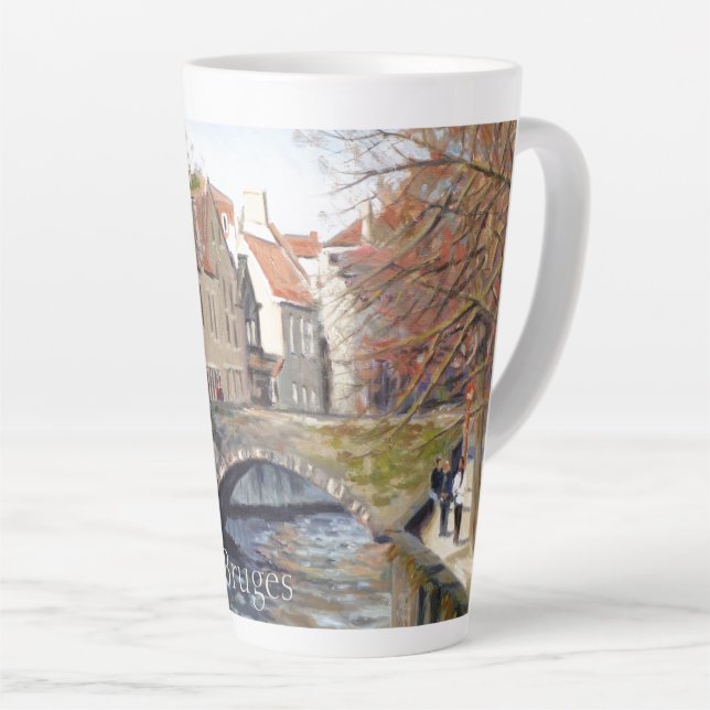 Charming Old Bridge Over Canal in Scenic Bruges  Latte Mug (Right Angle)