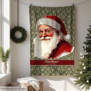 Charming Old Fashioned Santa Claus Christmas Fleece Blanket