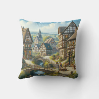 Charming Old Village with Bridges and Church  Outdoor Pillow