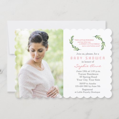 Charming Olive Branches Photo Baby Shower Invitation