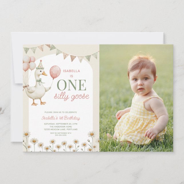 Charming One Silly Goose 1st Birthday Party Photo Invitation (Front)