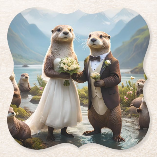 Charming Otter Wedding Day, Paper Coaster (Front)