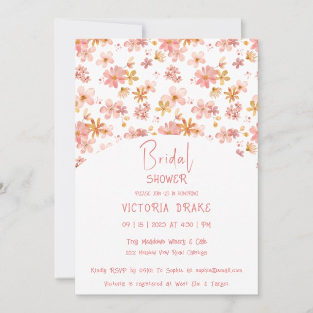 Charming Painted Floral Bridal Shower Invitation (Front)