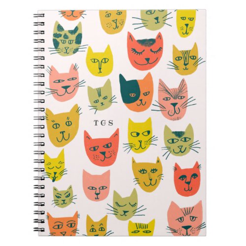 Charming pale pink colorful cats monogram notebook