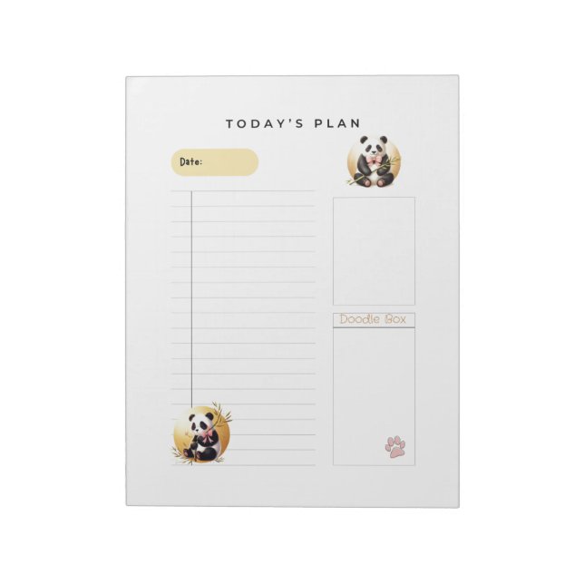 Charming Panda Bears Daily Plans Notepad (Rotated)