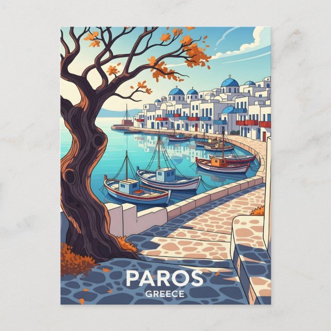 Charming Paros Greece harbor scene Announcement Postcard (Front)