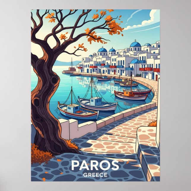 Charming Paros Greece harbor scene Poster (Front)