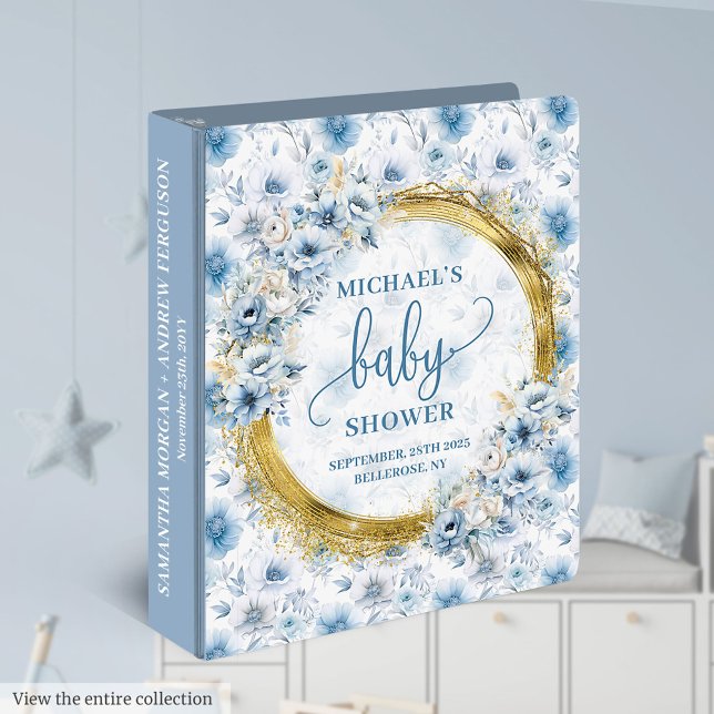 Charming Pastel Blue Gold Flowers Baby Ring Binder (Charming Pastel Blue Gold Flowers Baby Ring Binder

)