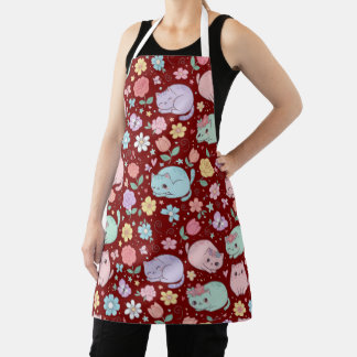 Charming Pastel Kawaii Cat and Floral Apron