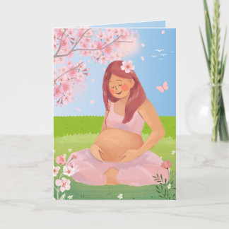 Charming Pastel Pregnant Mom in Nature Mother Card