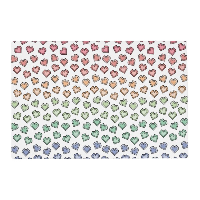 Charming Pastel Rainbow Gemstone Heart Pattern Placemat (Front)