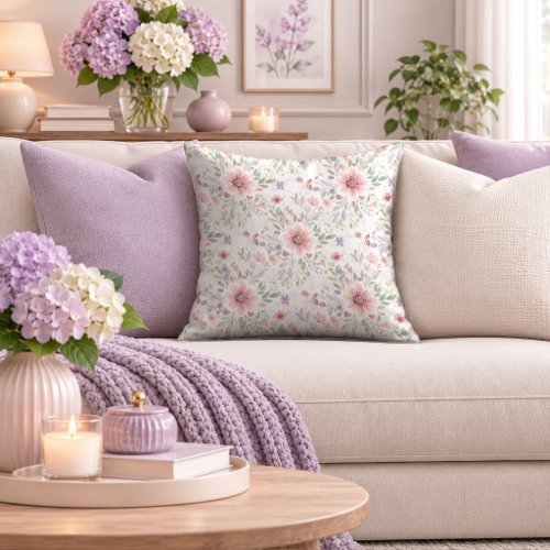 Charming Pastel Watercolor Flower Throw Pillow