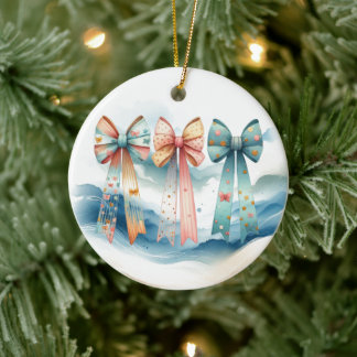 Charming Patterned Trailing Bows Ceramic Ornament
