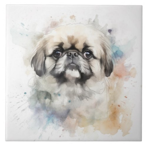 Charming Pekingese Watercolor Dog Portrait Ceramic Tile