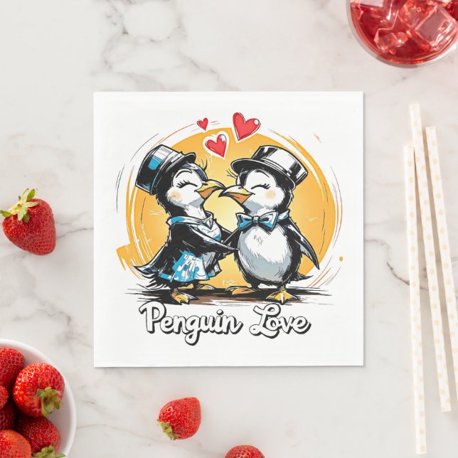 Charming Penguin Couple Napkins (Insitu)