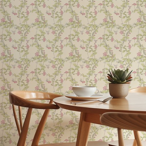 Charming Periwinkle  Hummingbirds Pink  Green Wallpaper