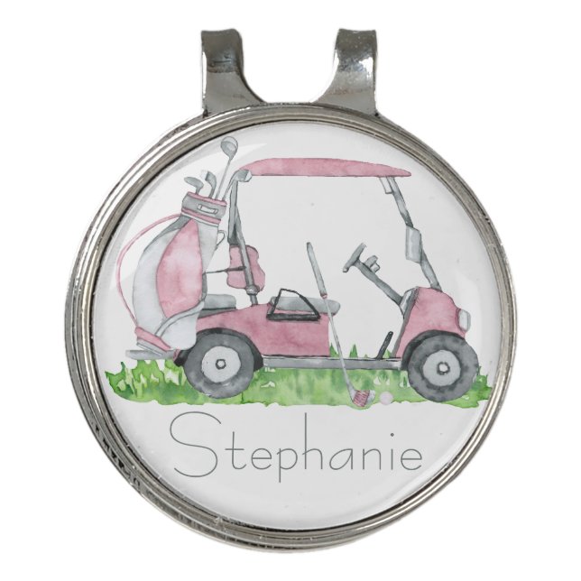 Charming Personalized Pink Golf Cart  Golf Hat Clip (Front)