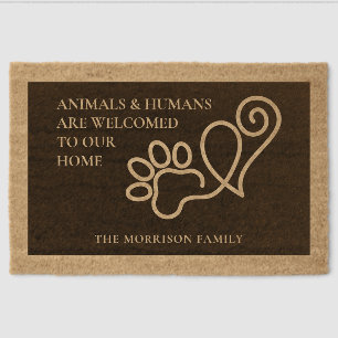 Charming Pet Paw Print & Heart Fiber Doormat