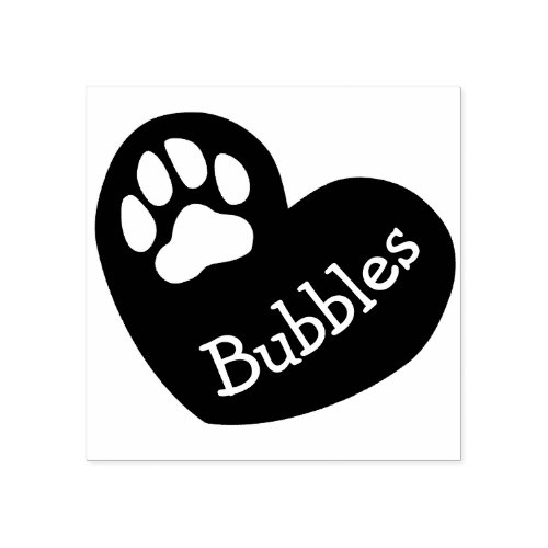 Charming Pet Paw Print on Heart with Custom Name Rubber Stamp