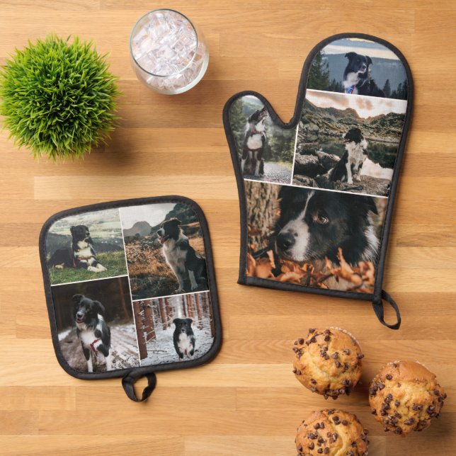 Charming Pet Photo Collage Template Oven Mitt & Pot Holder Set (Top Down)