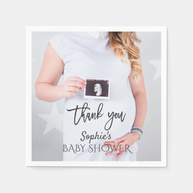 Charming Photo Baby Shower Handwriting Thank you Napkins (Front)