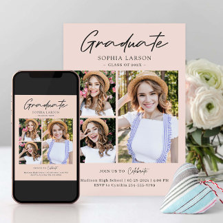 Charming Photo Collage Elegant Graduation Announcement