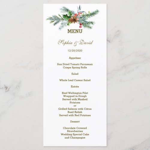 Charming Pine Cone Berry Christmas Wedding  Menu