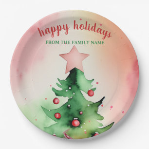 Charming Pine Tree & Red Ornaments Holiday Paper Plates