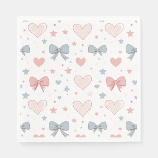 Charming Pink and Blue Pastel Bow Pattern Napkins