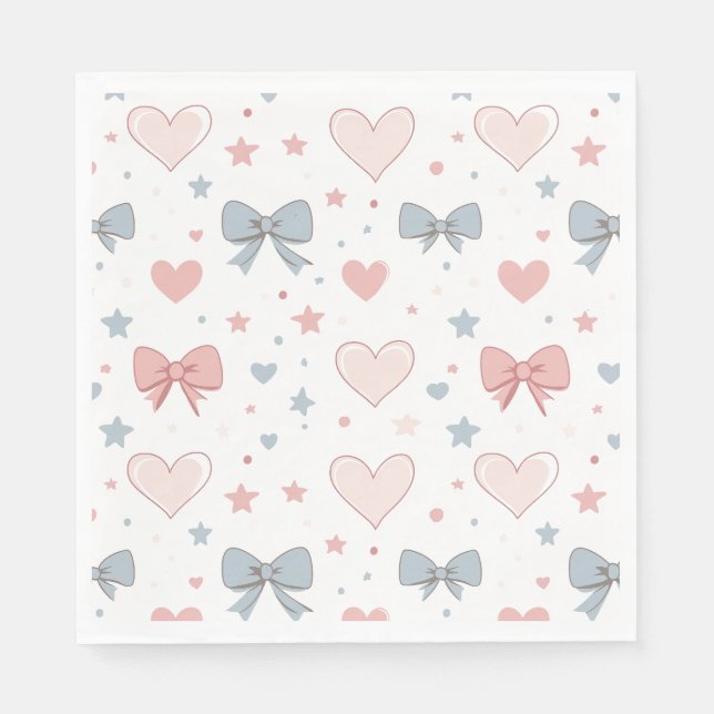 Charming Pink and Blue Pastel Bow Pattern Napkins (Front)