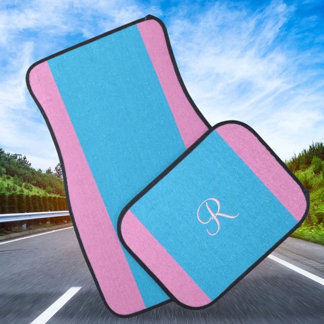 Charming Pink and Blue with Custom Monogram  Car Floor Mat (Creator Uploaded)