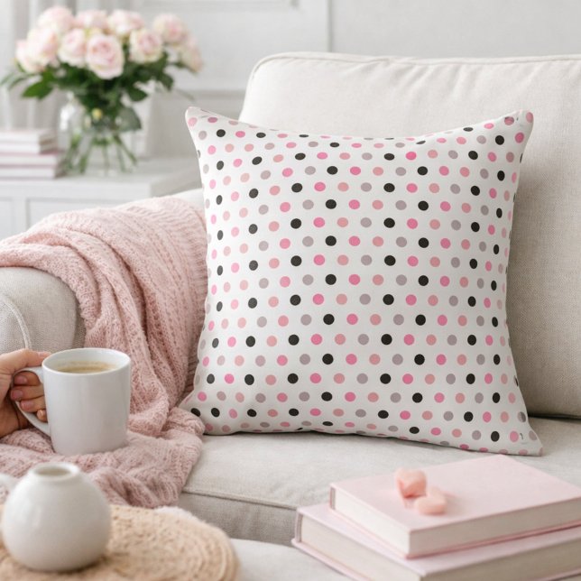 Charming Pink and Gray Polka Dots Throw Pillow (Creator Uploaded)