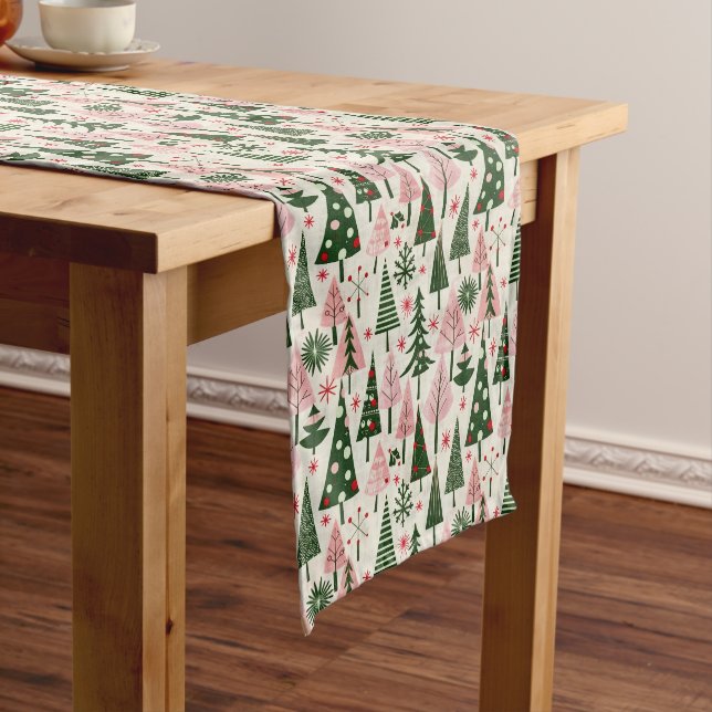 Charming Pink and Green Christmas Trees Long Table Runner (In Situ)