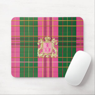 Charming Pink and Green Plaid Monogram Mouse Pad